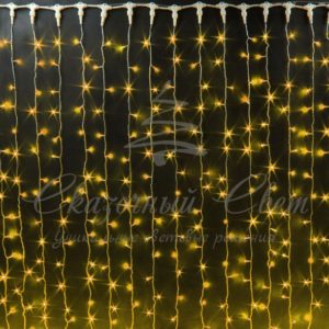 Гирлянда Занавес 2х1.5 м облегченный, колпачок, ЖЕЛТЫЙ, белый провод