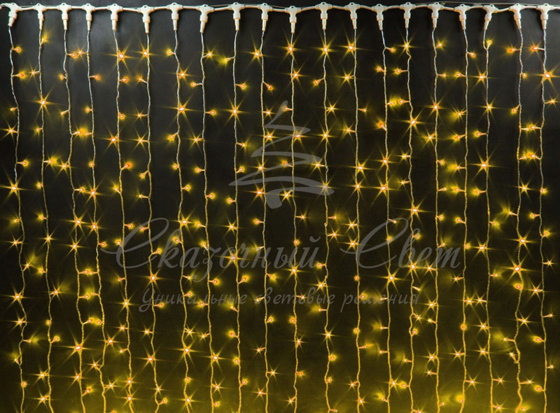 Гирлянда Занавес 2х3 м, колпачок, ЖЕЛТЫЙ, черный провод