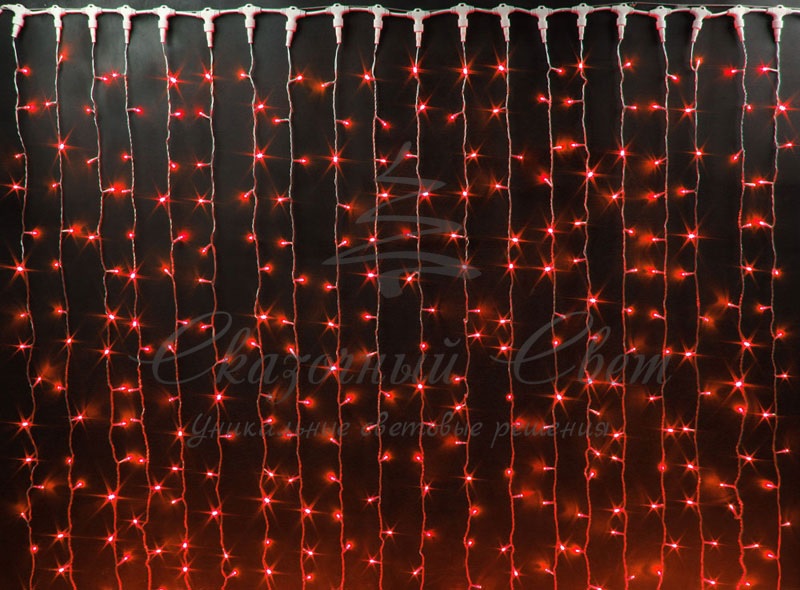 Гирлянда Занавес 2х1.5 м облегченный, колпачок, КРАСНЫЙ, белый провод