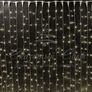 Гирлянда Занавес 2х3 м, колпачок, ТЕПЛЫЙ БЕЛЫЙ, черный провод