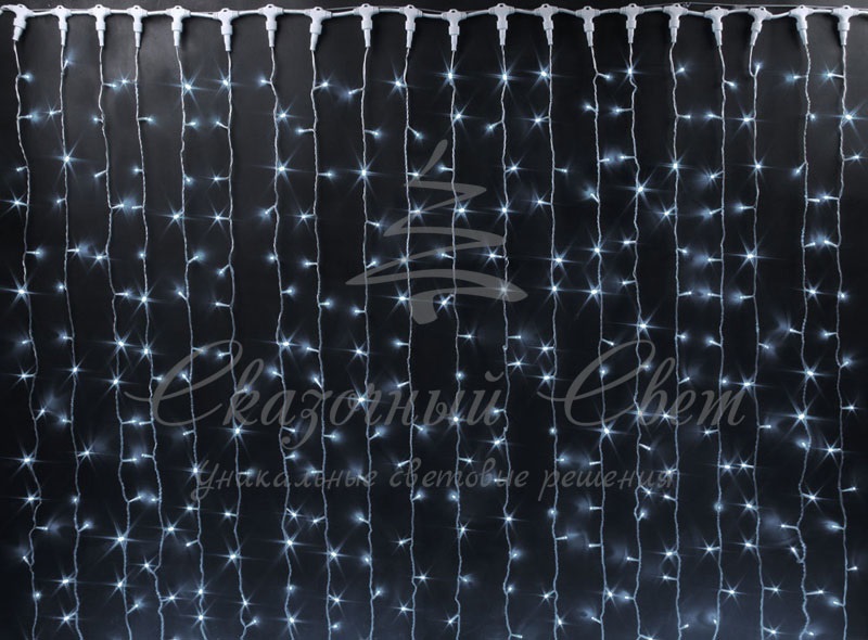 Гирлянда Занавес 2х1 м облегченный, колпачок, БЕЛЫЙ, белый провод