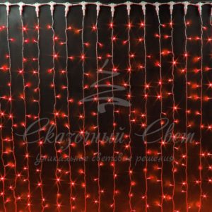 Гирлянда Занавес 2х3 м, колпачок, КРАСНЫЙ, белый провод