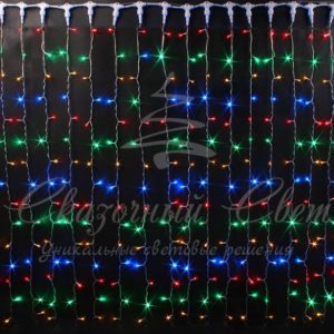 Гирлянда Занавес 2х1.5 м облегченный, колпачок, МУЛЬТИ, черный провод