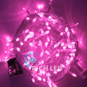 Светодиодная гирлянда Нить 10 м, 24В, постоянного свечения, соединяемая, прозрачный провод, Розовая