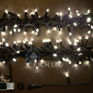 Светодиодная гирлянда Нить 10 м, 24В, герметичный колпачок, IP65, постоянного свечения, соединяемая, черный провод, теплая белая