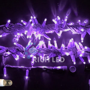 Светодиодная гирлянда Нить 10 м, 24В, герметичный колпачок, IP65, постоянного свечения, соединяемая, белый провод, Фиолетовая