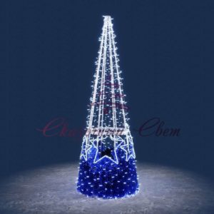 Светящаяся Конус-елка со звездами  (мишура синяя)