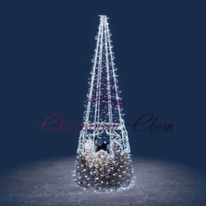 Светящаяся Конус-елка со звездами (мишура серебряная)