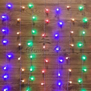 Гирлянда «Светодиодный Дождь» 1,5*1,5 м, с насадками шарики, свечение с динамикой, прозрачный провод, 230 В, диоды Мультиколор