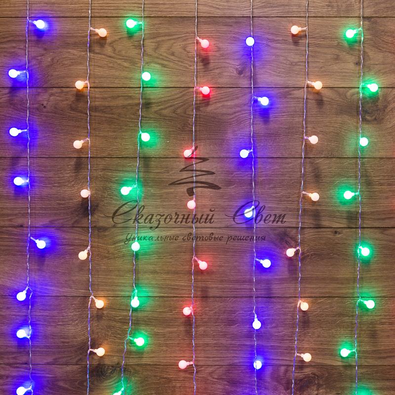 Гирлянда "Светодиодный Дождь" 1,5*1,5 м, с насадками шарики, свечение с динамикой, прозрачный провод, 230 В, диоды Мультиколор