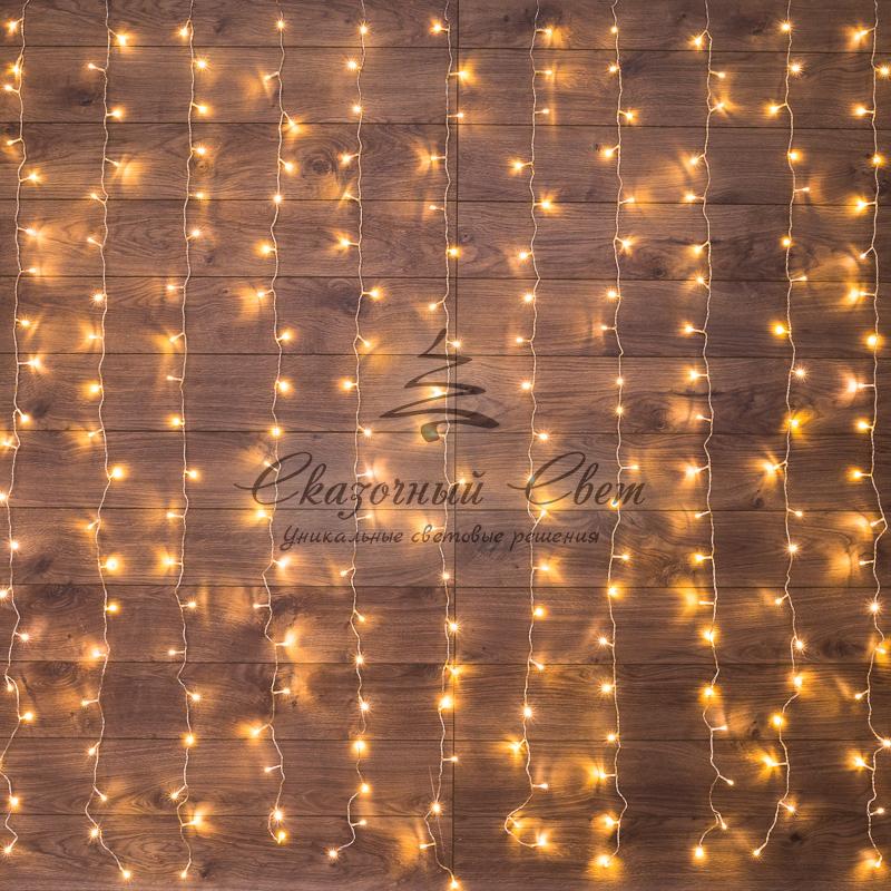 Гирлянда "Светодиодный Дождь" 2*3 м, свечение с динамикой, прозрачный провод, 230 В, цвет Теплый Белый