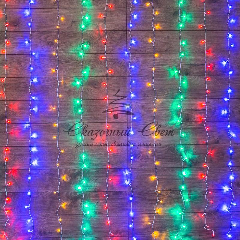 Гирлянда «Светодиодный Дождь» 3х2 м, свечение с динамикой, прозрачный провод, 230 В, диоды мультиколор