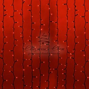 Гирлянда «Светодиодный Дождь» 2х1,5м,  постоянное свечение,  черный провод,  230 В,  диоды КРАСНЫЕ