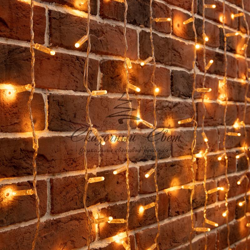 Гирлянда "Светодиодный Дождь" 2х3м, постоянное свечение, прозрачный провод, 230 В, диоды ЖЁЛТЫЕ