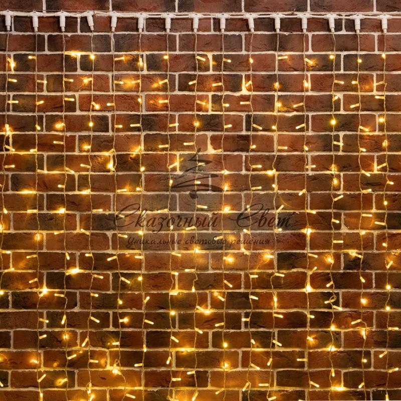 Гирлянда "Светодиодный Дождь" 2х3м, постоянное свечение, прозрачный провод, 230 В, цвет: Золото