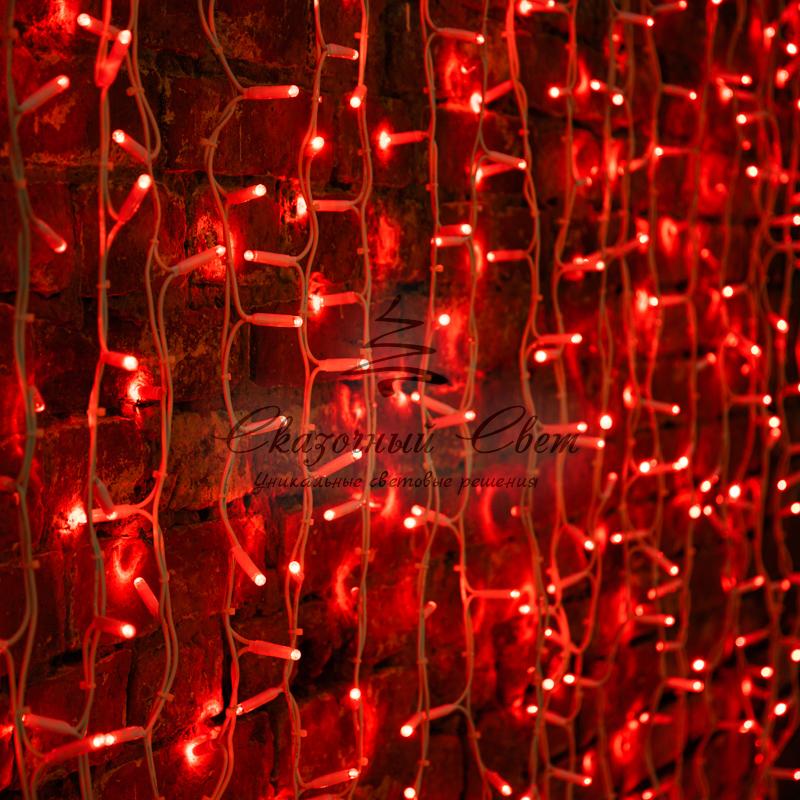Гирлянда "Светодиодный Дождь" 2х3м, постоянное свечение, белый провод "КАУЧУК", 230 В, диоды КРАСНЫЕ