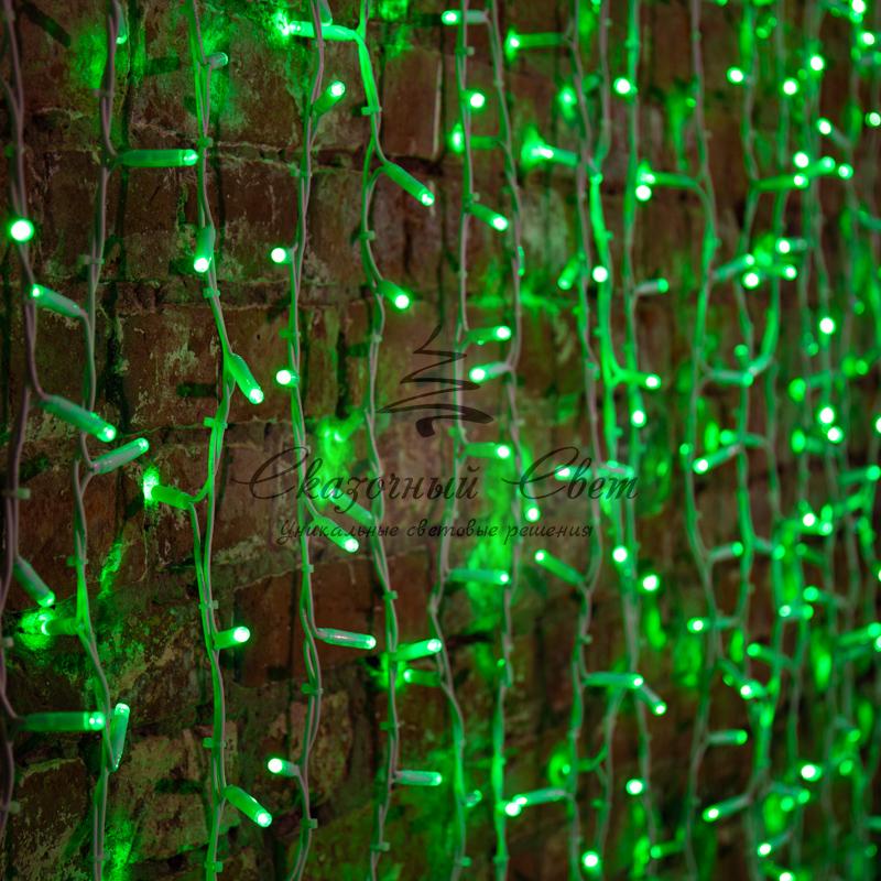 Гирлянда "Светодиодный Дождь" 2х3м, постоянное свечение, белый провод "КАУЧУК", 230 В, диоды ЗЕЛЕНЫЕ
