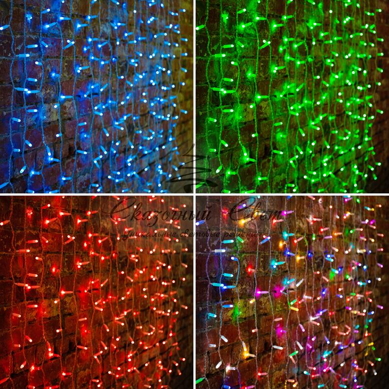 Гирлянда "Светодиодный Дождь" 2х1,5м, прозрачный провод, 230 В, диоды RGB, свечение с динамикой при приобретении контроллера 245-907