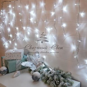 Гирлянда светодиодная «Бахрома» 3*0,8 м 200 LED БЕЛЫЕ,  прозрачный ПВХ