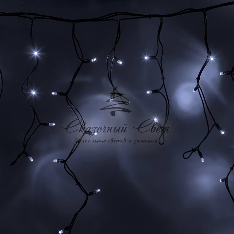 Гирлянда Айсикл (бахрома) светодиодный, 4,0 х 0,6 м, черный провод "КАУЧУК", 230 В, диоды белые, 128 LED NEON-NIGHT