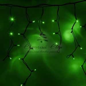 Гирлянда Айсикл (бахрома) светодиодный, 5,6 х 0,9 м, черный провод «КАУЧУК», 230 В, диоды зеленые, 240 LED NEON-NIGHT