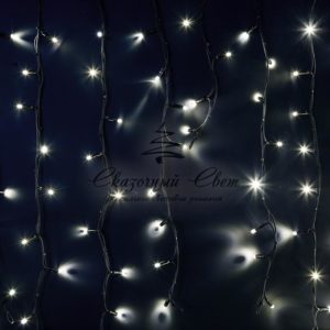 Гирлянда Айсикл (бахрома) светодиодный, 6,0 х 1,5 м, черный провод «КАУЧУК», 230 В, диоды белые, 480 LED NEON-NIGHT