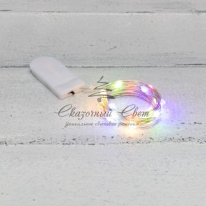 Гирлянда «Роса» с крупными каплями 2 м,  20 LED,  цвет свечения мультиколор,  2хCR2032 в комплекте,  тонкий батарейный блок NEON-NIGHT