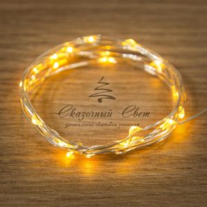 Гирлянда «Роса»,  2 м,  20 диодов,  цвет желтый,  тонкий батарейный блок