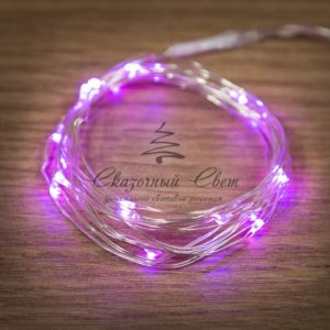 Гирлянда «Роса»,  2 м,  20 диодов,  цвет розовый,  тонкий батарейный блок