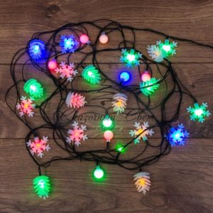 Гирлянда светодиодная универсальная с насадками (шарики,  снежинки,  елочки) 30 LED МУЛЬТИКОЛОР,  4,4 метра с контроллером