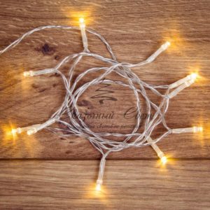 Гирлянда светодиодная универсальная 10 LED,  1,2 метра,  прозрачный ПВХ,  теплое белое свечение,  батарейки 2хАА NEON-NIGHT