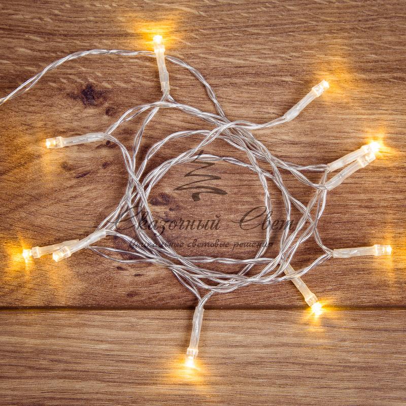 Гирлянда светодиодная универсальная 10 LED, 1,2 метра, прозрачный ПВХ, теплое белое свечение, батарейки 2хАА NEON-NIGHT