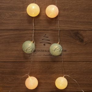 Тайские фонарики «Перламутр» 3.5 м,  20 LED,  прозрачный ПВХ,  цвет свечения теплый белый,  2 х АА (батарейки не в комплекте) NEON-NIGHT