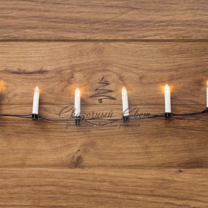 Гирлянда «Свечи» 10м, темно-зеленый ПВХ, 50 LED ТЕПЛЫЙ БЕЛЫЙ