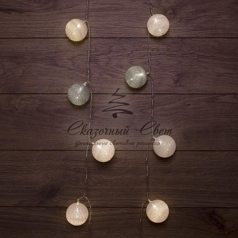 Тайские фонарики «Вельвет» 3,5 м, прозрачный ПВХ, 20 LED, теплый белый, питание 2 х АА (батарейки не в комплекте)