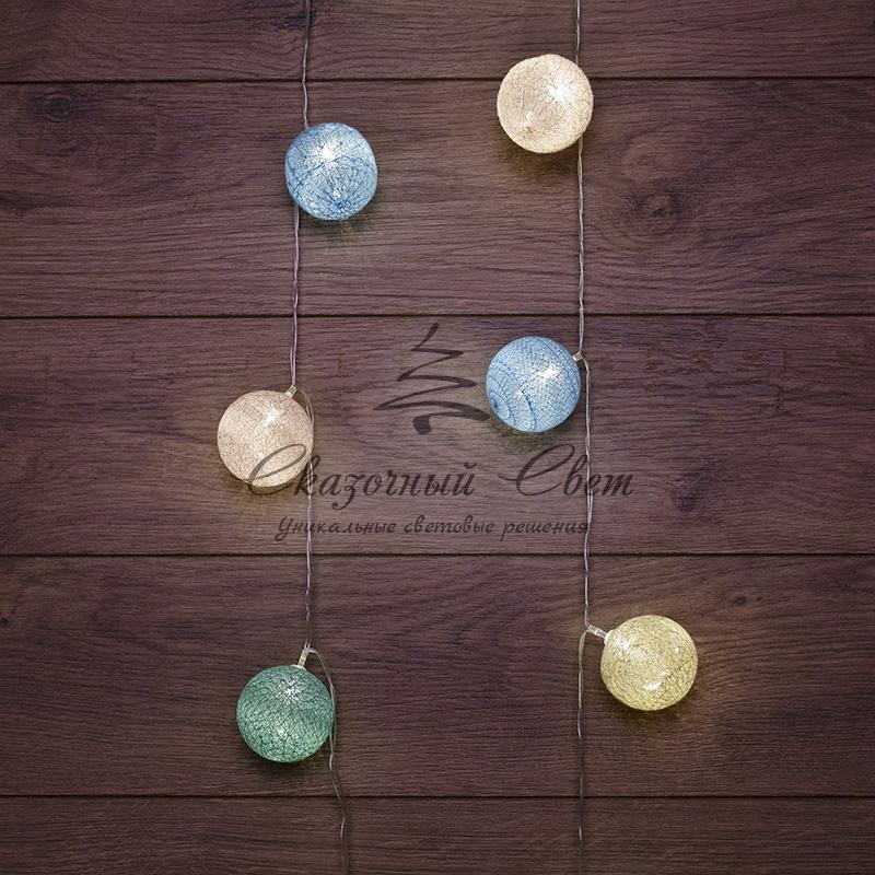 Тайские фонарики «Пудра» 1,5 м, прозрачный ПВХ, 10 LED, теплый белый, питание 2 х АА (батарейки не в комплекте)