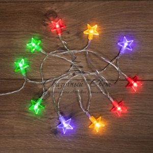 Гирлянда светодиодная «Звездочки» 1.5 м, 10 LED, прозрачный ПВХ, цвет свечения мультиколор, 2 х АА (батарейки не в комплекте) NEON-NIGHT