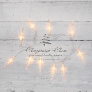 Гирлянда светодиодная «Сосульки» 1.5 м, 10 LED, прозрачный ПВХ, цвет свечения теплый белый, 2 х АА (батарейки не в комплекте) NEON-NIGHT