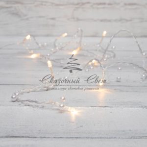 Гирлянда светодиодная «Жемчужинки» 1.5 м, 10 LED, прозрачный ПВХ, цвет свечения теплый белый, 2 х АА (батарейки не в комплекте) NEON-NIGHT