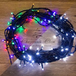 Гирлянда «Твинкл Лайт» 10 м,  черный ПВХ,  100 диодов,  цвет белый/мультиколор