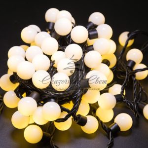 Гирлянда «Мультишарики» Ø23 мм,  10 м,  черный ПВХ,  80 диодов,  цвет ТЕПЛЫЙ БЕЛЫЙ