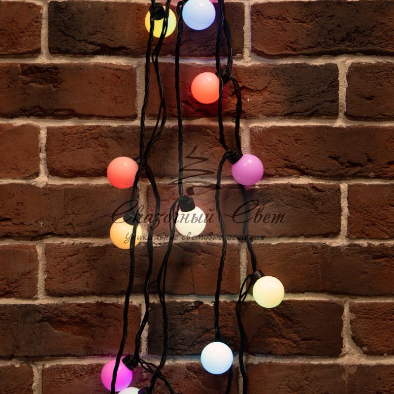 Гирлянда "Мультишарики" Ø38 мм, 10 м, черный ПВХ, 40 диодов, цвет RGB