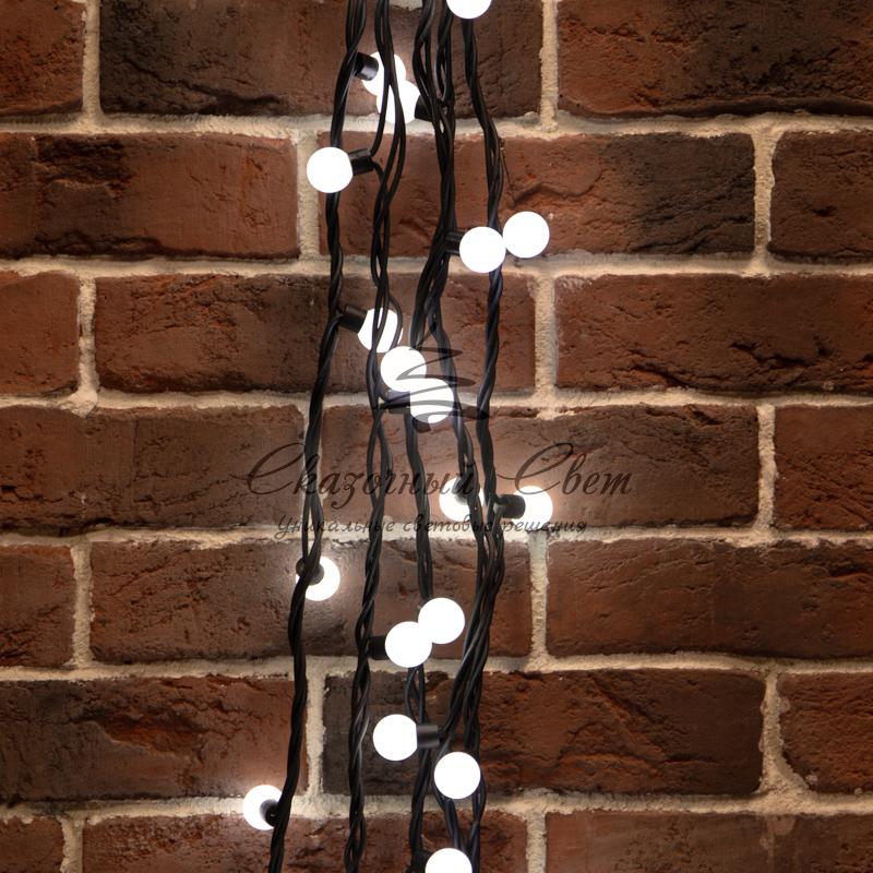 Гирлянда Мультишарики Ø23 мм, 10 м, черный каучук, 80 LED, постоянное свечение, цвет Белый