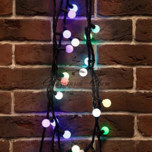 Гирлянда Мультишарики Ø23 мм,  10 м,  черный каучук,  80 LED,  свечение с динамикой,  цвет RGB