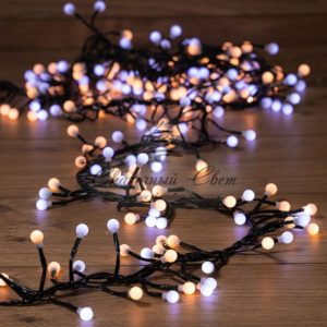 Гирлянда «Мишура LED» 3 м,  темно-зеленый ПВХ,  288 диодов,  цвет белый + теплый белый