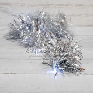 Гирлянда светодиодная «Мишура» серебряная 10 LED 1,5 м, прозрачный ПВХ, белый свет свечения, 2 х АА (батарейки не в комплекте) NEON-NIGHT