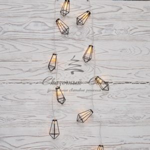 Гирлянда светодиодная «Кристаллы» черные 10 LED, 1,5 м, прозрачный ПВХ, теплый белый свет свечения, 2 х АА (батарейки не в комплекте) NEON-NIGHT