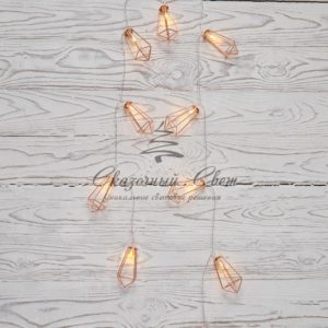 Гирлянда светодиодная «Кристаллы» бронзовые 10 LED, 1,5 м, прозрачный ПВХ, теплый белый свет свечения, 2 х АА (батарейки не в комплекте) NEON-NIGHT