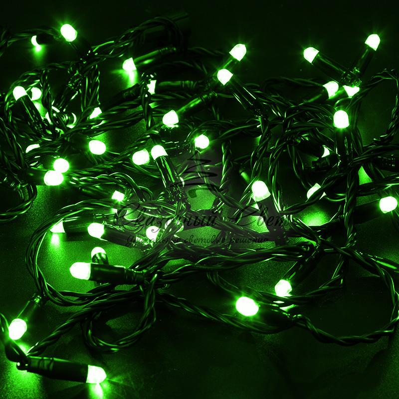 Гирлянда Нить 10м, постоянное свечение, черный ПВХ, 24В, цвет Зелёный