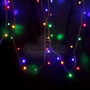 Гирлянда Нить (дюраплей) 12м,  постоянное свечение,  черный каучук,  230В,  цвет Мультиколор